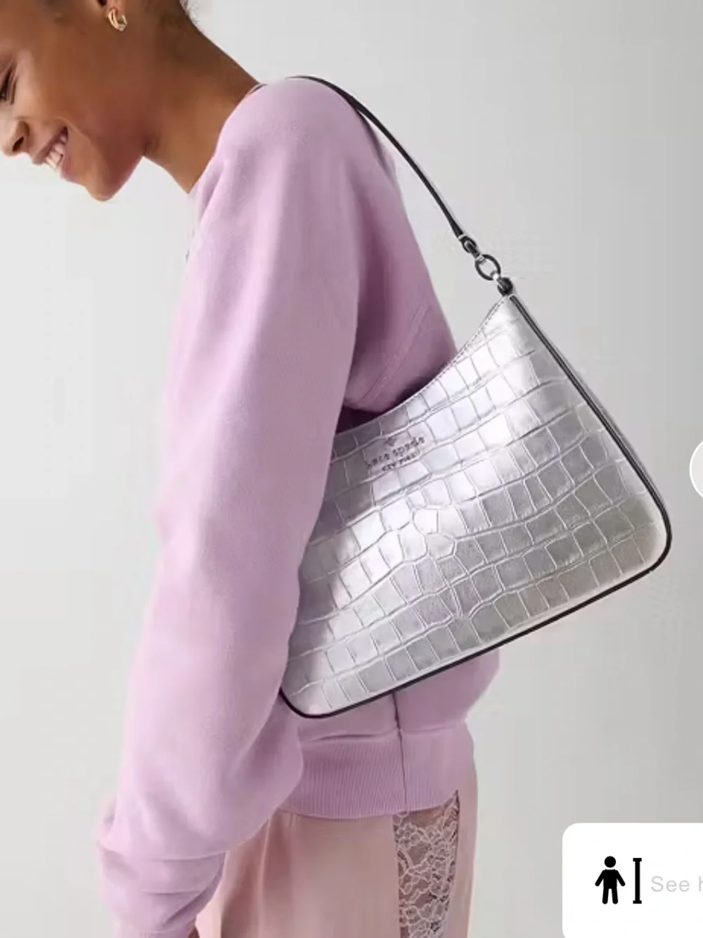 Kate Spade Silver Croc-Embossed Shoulder Bag / Crossbody Bag (Margot)